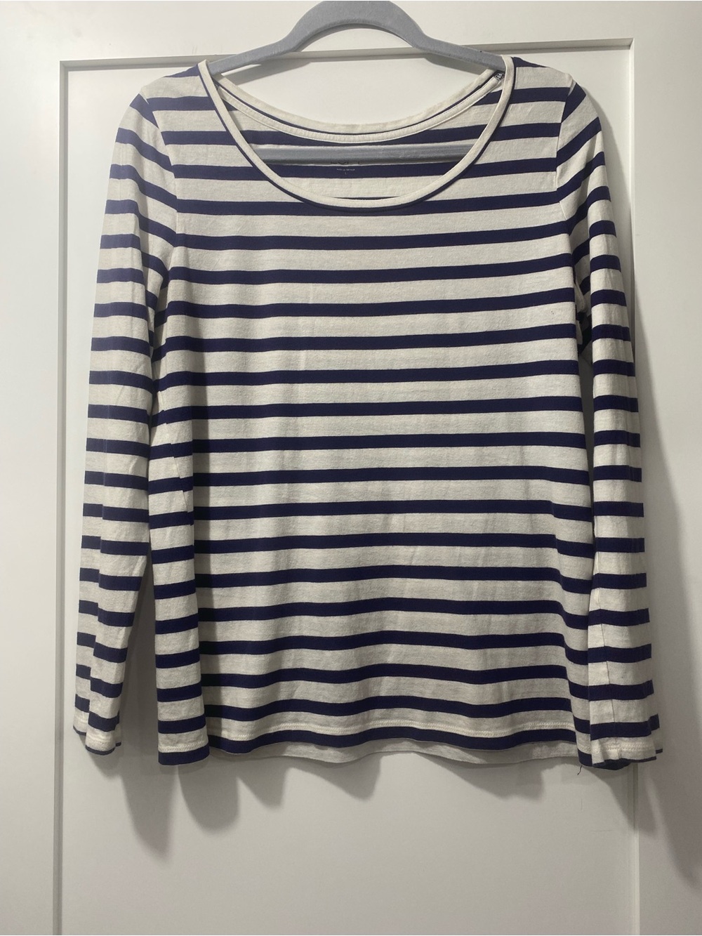 LOFT Navy and White Striped Long-Sleeve Tee